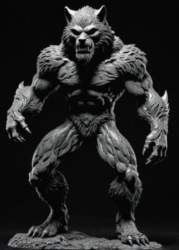 minotaur,wolfman,werewolf,brute,greyskull,orc,krampus,gargoyle,gargoyles,game figure,lopushok,sculpt,werewolves,king kong,3d figure,imp,ork,angry man,imposing,muscular build,Illustration,Black and White,Black and White 21