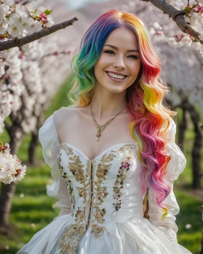 spring unicorn,rainbow background,rainbow unicorn,spring background,apple blossoms,the festival of colors,springtime background,spring crown,beautiful girl with flowers,fae,blossoming apple tree,colorful background,unicorn and rainbow,tutti frutti,colorful floral,flower fairy,easter theme,apple orchard,celtic woman,rapunzel,Conceptual Art,Fantasy,Fantasy 22