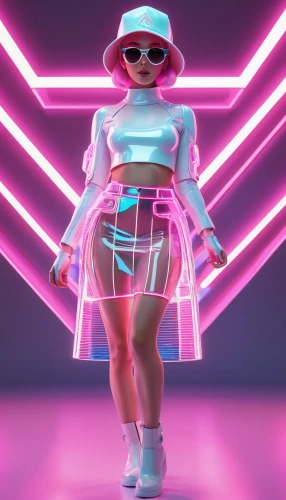 pink vector,disco,fashion vector,cyber glasses,neon lights,neon light,80's design,neon tea,80s,retro woman,neon,cyber,futuristic,3d render,vector girl,retro girl,prismatic,cinema 4d,neon ghosts,uv,Unique,3D,3D Character