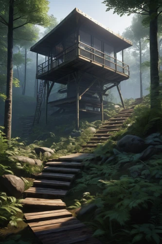 tsukemono,house in the forest,the cabin in the mountains,koyasan,ryokan,house in the mountains,treehouse,house in mountains,wooden bridge,wooden house,wooden hut,timber house,ginkaku-ji,wooden roof,japanese shrine,tree house,wooden path,forest ground,lookout tower,mountain station,Conceptual Art,Daily,Daily 16