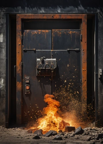 door to hell,iron door,furnace,fire-extinguishing system,charcoal kiln,molten metal,steel door,burning of waste,crypto mining,play escape game live and win,ignition key,the conflagration,masonry oven,industrial security,fire screen,bitcoin mining,combined heat and power plant,reheater,automotive ignition part,metallurgy,Photography,Documentary Photography,Documentary Photography 19