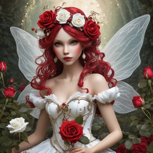 faery,rosa 'the fairy,flower fairy,faerie,fairy queen,rosa ' the fairy,little girl fairy,cupid,cupido (butterfly),garden fairy,fairy,porcelain rose,vintage angel,child fairy,evil fairy,redhead doll,fairy tale character,queen of hearts,winged heart,fantasy art,Illustration,Realistic Fantasy,Realistic Fantasy 02
