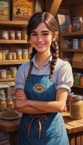 waitress,girl with bread-and-butter,girl in the kitchen,bakery,salesgirl,woman holding pie,cashier,shopkeeper,milkmaid,merchant,hostess,confectioner,barista,clerk,deli,cinnamon girl,confectioner sugar,cheese sales,virginia sweetspire,chocolatier,Conceptual Art,Daily,Daily 09