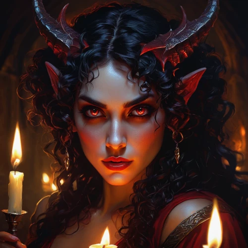 devil,fantasy portrait,horned,candlemaker,faun,burning candle,fire devil,fire angel,sorceress,fire siren,dark elf,candlelight,taurus,priestess,fantasy art,pagan,burning candles,fire-eater,devils,candle,Conceptual Art,Fantasy,Fantasy 15