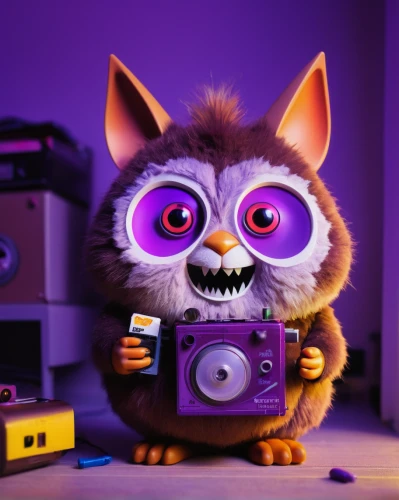 boobook owl,camera,camera illustration,owlet,bubo bubo,photo-camera,kawaii owl,digital camera,halina camera,photo camera,point-and-shoot camera,owl-real,cute cartoon character,purple,purple background,bart owl,owlets,owl art,anthropomorphized animals,baby owl,Conceptual Art,Oil color,Oil Color 03