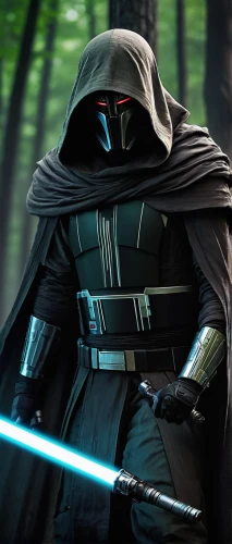 hooded man,jedi,darth wader,darth vader,cg artwork,vader,luke skywalker,lightsaber,obi-wan kenobi,rots,assassin,dark side,hooded,aaa,kendo,maul,force,digital compositing,darth maul,republic,Illustration,Japanese style,Japanese Style 12