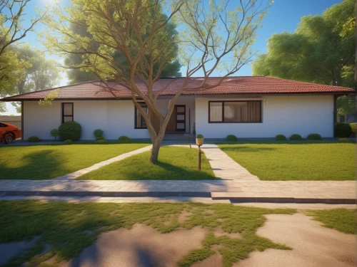 mid century house,bungalow,3d rendering,mid century modern,3d render,render,rendering,3d rendered,suburban,suburbs,house shape,little house,small house,house purchase,lonely house,mid century,house painting,modern house,house drawing,smart house,Photography,General,Realistic