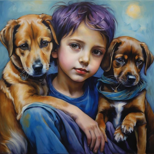 boy and dog,girl with dog,oil painting on canvas,child portrait,color dogs,oil painting,three dogs,labrador retriever,oil on canvas,children,art painting,jack russell,childs,little boy and girl,family dog,jack russel,pet portrait,companion dog,kid dog,labrador,Illustration,Realistic Fantasy,Realistic Fantasy 30