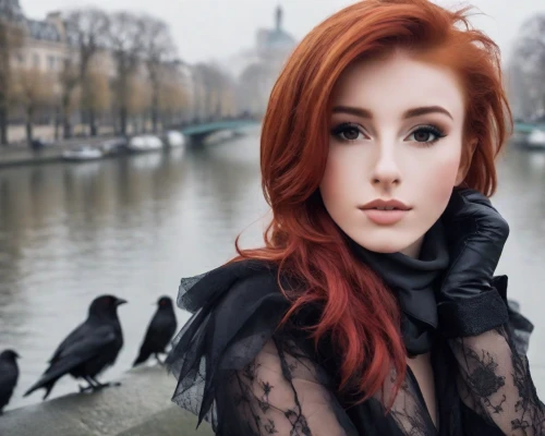 red-haired,redhead,redhair,redheads,redhead doll,red head,red hair,redheaded,red breast,paris,gothic woman,gothic portrait,mina bird,feathered hair,gothic fashion,romantic look,ginger rodgers,romantic portrait,raven,raven bird,Photography,Natural