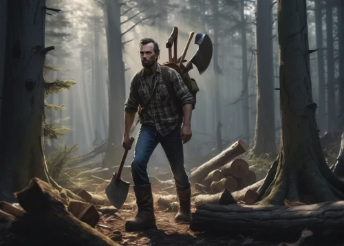 lumberjack,woodsman,lumberjack pattern,farmer in the woods,forest man,croft,jack pine,forest background,game illustration,redwood,wood background,game art,pines,spruce forest,forrest,free wilderness,digital compositing,forest workers,treeing feist,woodball,Conceptual Art,Fantasy,Fantasy 01