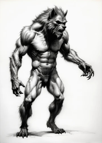 werewolf,wolfman,werewolves,brute,minotaur,silverback,wolverine,orc,gorilla,king kong,baboon,forest king lion,ape,neanderthal,mumiy troll,leopard's bane,kong,cougnou,barbarian,snarling,Illustration,Black and White,Black and White 35