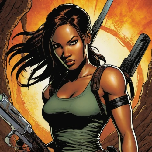 huntress,rosa ' amber cover,background ivy,black snake,tiana,female warrior,girl with a gun,maria bayo,black women,girl with gun,african american woman,black widow,warrior woman,black woman,katana,heroic fantasy,swordswoman,black jane doe,birds of prey-night,marvel comics,Illustration,American Style,American Style 08