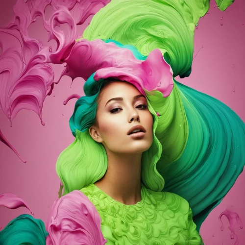 artificial hair integrations,hair coloring,lime,pink green,artist color,color background,beauty salon,hairstyler,trend color,shampoo,color,pop art colors,green,vibrant color,fairy peacock,hairdressing,mint blossom,girl in a wreath,splash of color,green mermaid scale,Photography,Artistic Photography,Artistic Photography 05