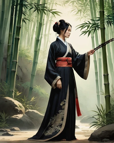 geisha girl,geisha,samurai,samurai fighter,bamboo flute,samurai sword,katana,swordswoman,kenjutsu,sōjutsu,shakuhachi,beautiful girls with katana,japanese art,japanese martial arts,daitō-ryū aiki-jūjutsu,mulan,japanese culture,oriental princess,japanese woman,tsukemono,Illustration,Children,Children 04