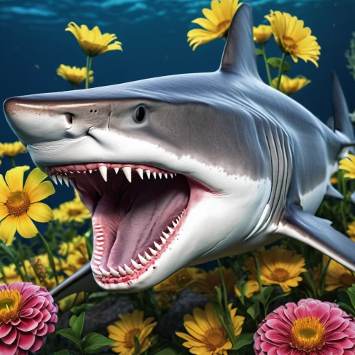 requiem shark,great white shark,sand tiger shark,marine reptile,shark,flower background,bull shark,underwater background,flowers png,sea animals,jaws,flower nectar,aquatic animals,cetacea,tiger shark,sharks,sea animal,flower animal,aquarium decor,shoal,Photography,General,Realistic