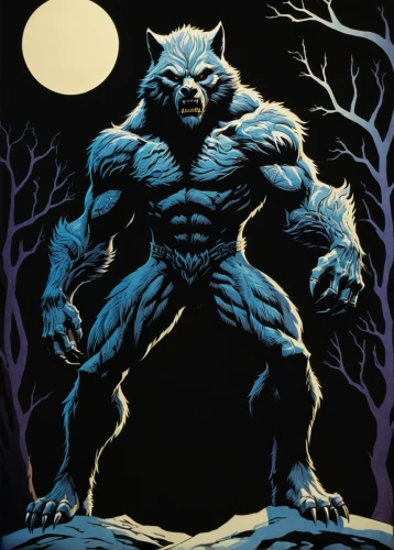 wolfman,werewolf,werewolves,gargoyles,blue demon,wolverine,howling wolf,minotaur,gargoyle,greyskull,black warrior,the thing,blue monster,mean bluish,wall,wolf,snarling,king kong,supernatural creature,halloween poster,Illustration,Black and White,Black and White 21