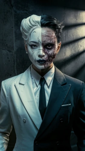 two face,joker,rorschach,pierrot,a wax dummy,jigsaw,anonymous mask,with the mask,without the mask,mime artist,suit actor,the suit,villain,male mask killer,supervillain,creepy clown,ffp2 mask,ledger,masked man,mime