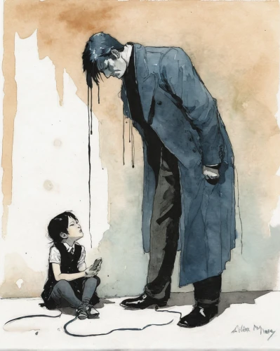 man and boy,interrogation mark,boy and dog,interrogation,father with child,father and daughter,begging,refused,father's love,the listening,weeping angel,detective,father daughter,the little girl,father-son,accusing,little boy and girl,empathy,joker,lupin,Illustration,Paper based,Paper Based 05