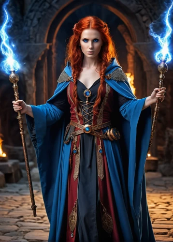 sorceress,merida,blue enchantress,the enchantress,fantasy woman,mage,priestess,flame spirit,heroic fantasy,celtic queen,candlemaker,fire siren,dodge warlock,massively multiplayer online role-playing game,celebration of witches,fantasy picture,fire angel,fiery,celtic woman,summoner