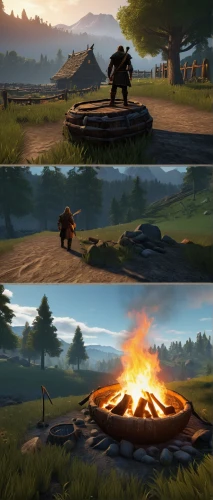 campfire,campfires,bear guardian,firepit,the pan,shield volcano,grizzlies,campers,development concept,balanced boulder,bison,volcanos,fire pit,fire ring,bonfire,camp fire,wildfires,image montage,burned mount,development breakdown,Art,Artistic Painting,Artistic Painting 48
