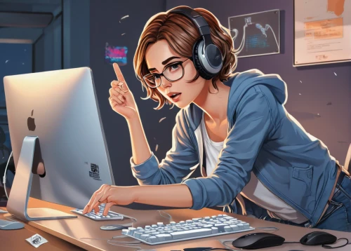 girl at the computer,vector illustration,girl studying,game illustration,women in technology,vector art,world digital painting,telephone operator,computer addiction,sci fiction illustration,woman eating apple,music background,work from home,illustrator,listening to music,background vector,blogs music,switchboard operator,streaming,night administrator,Unique,Design,Sticker