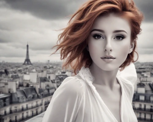 paris clip art,french digital background,clary,paris,universal exhibition of paris,red-haired,regard,redhair,chignon,bouffant,city ​​portrait,photo manipulation,romantic portrait,paris shops,image manipulation,red head,photoshop manipulation,paris balcony,redhead,toulouse