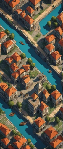 suburbs,blocks of houses,row of houses,terracotta tiles,roofs,suburb,row houses,escher village,houses,homes,townhouses,city blocks,canals,slums,isometric,suburban,houses clipart,outskirts,aerial landscape,house roofs,Illustration,Paper based,Paper Based 29