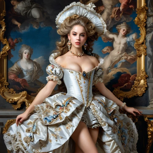 rococo,baroque angel,baroque,venetia,the carnival of venice,italian painter,cepora judith,cinderella,girl in a historic way,vanity fair,romantic portrait,napoleon iii style,neoclassical,portrait of a girl,victoria,portrait of a woman,monarchy,brazilian monarchy,la nascita di venere,fantasy portrait,Art,Classical Oil Painting,Classical Oil Painting 01