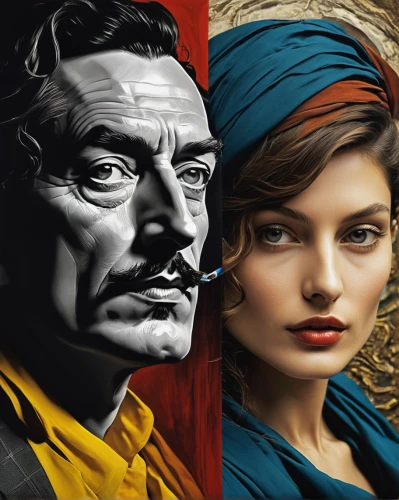 vintage man and woman,dali,world digital painting,italian painter,artist color,color 1,french digital background,digital painting,portraits,photo painting,clementine,custom portrait,holmes,father and daughter,clue and white,portrait background,painting technique,two people,leonardo,sci fiction illustration,Photography,Artistic Photography,Artistic Photography 06
