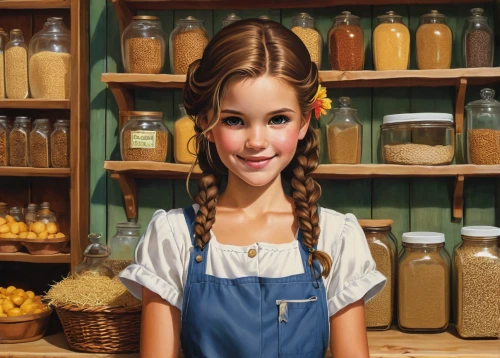 girl in the kitchen,girl with bread-and-butter,milkmaid,girl in overalls,doll kitchen,cinnamon girl,pippi longstocking,cooking book cover,girl with cereal bowl,salesgirl,girl picking apples,waitress,confectioner,cooking oil,cloves schwindl inge,the little girl,wheat germ oil,cottonseed oil,dinkel wheat,gingerbread maker,Illustration,Realistic Fantasy,Realistic Fantasy 10