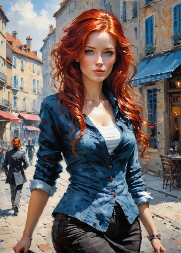 red-haired,fantasy art,redhead doll,redheads,woman at cafe,clary,fantasy woman,heroic fantasy,cigarette girl,the blonde in the river,the girl at the station,woman shopping,girl on the river,fantasy picture,red head,italian painter,sci fiction illustration,women's novels,girl in a historic way,redhead,Conceptual Art,Oil color,Oil Color 06
