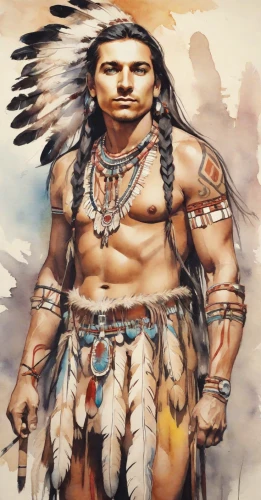 the american indian,american indian,native american,tribal chief,amerindien,cherokee,native,chief,shamanism,chief cook,red cloud,indigenous,aborigine,shamanic,warrior east,shaman,aztec,natives,indigenous painting,lord shiva,Digital Art,Watercolor