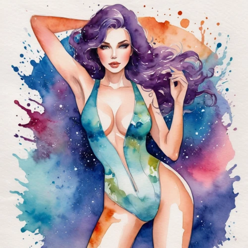 watercolor pin up,watercolor mermaid,aquarius,monokini,one-piece swimsuit,mermaid vectors,zodiac sign gemini,fashion illustration,fantasy woman,watercolor,zodiac sign libra,siren,water colors,watercolor women accessory,watercolor paint,bodypaint,virgo,galaxy,venus,watercolors,Illustration,Paper based,Paper Based 25