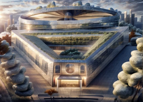 futuristic art museum,solar cell base,futuristic architecture,panopticon,cube house,cubic house,sky space concept,ancient city,greenhouse,thermae,school design,temple fade,3d rendering,greenhouse cover,stadium falcon,white temple,baku eye,the ark,concept art,helipad