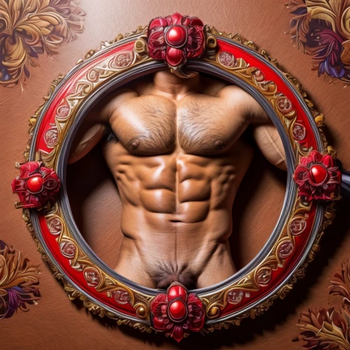 decorative figure,decorative art,muscular system,door knocker,body building,bodybuilder,belt buckle,muscle icon,art nouveau frame,decorative frame,ornament,decorative plate,narcissus,human body anatomy,doorknob,door knob,door wreath,anatomical,bodybuilding supplement,magic mirror