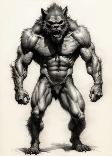 werewolf,werewolves,wolfman,minotaur,snarling,orc,barong,brute,angry man,angry,bandog,daemon,wolverine,anger,bodybuilder,goblin,gargoyle,monster,strongman,bodybuilding,Illustration,Black and White,Black and White 35