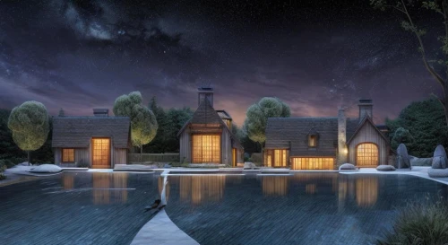 landscape lighting,landscape design sydney,pool house,3d rendering,landscape designers sydney,fairy tale castle,mansion,luxury home,luxury property,myst,3d fantasy,house in the forest,house with lake,3d render,render,concept art,summer house,3d rendered,snow house,luxury real estate,Common,Common,Natural