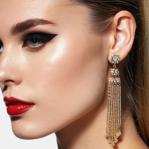 earrings,earring,jeweled,princess' earring,vintage makeup,retouching,body jewelry,gold jewelry,jewellery,jewelry,jewelry florets,women's cosmetics,christmas jewelry,jewels,bridal jewelry,side face,christmas gold and red deco,luxury accessories,skin texture,jaw,Photography,General,Realistic