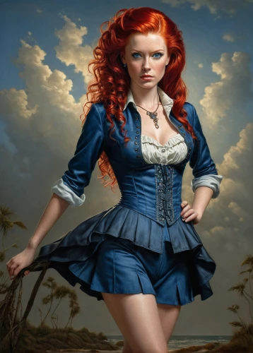 redhead doll,the sea maid,pin-up girl,gothic portrait,pin-up model,pin up girl,retro pin up girl,redheads,fantasy art,redheaded,red-haired,pin-up,pin up,overskirt,pin-up girls,pin ups,fantasy picture,red head,valentine pin up,pinup girl,Illustration,Realistic Fantasy,Realistic Fantasy 22