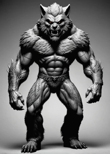 minotaur,werewolf,wolfman,brute,bodybuilder,orc,bodybuilding,body building,lopushok,wolverine,strongman,incredible hulk,imposing,ogre,greyskull,sculpt,skylander giants,werewolves,body-building,anabolic,Illustration,Black and White,Black and White 14