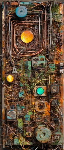 circuit board,circuitry,transistors,computer art,integrated circuit,motherboard,printed circuit board,mother board,mechanical puzzle,random access memory,pcb,trip computer,circuit component,graphic card,corrosion,processor,rusty door,computer chips,pinball,electronic waste,Conceptual Art,Oil color,Oil Color 20