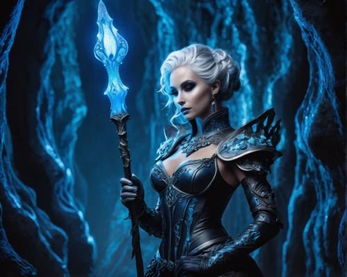 blue enchantress,ice queen,dark elf,elsa,fantasy picture,fantasy art,winterblueher,sorceress,fantasy portrait,the snow queen,elven,icemaker,ice princess,heroic fantasy,fantasy woman,the enchantress,violet head elf,games of light,3d fantasy,male elf,Conceptual Art,Fantasy,Fantasy 24