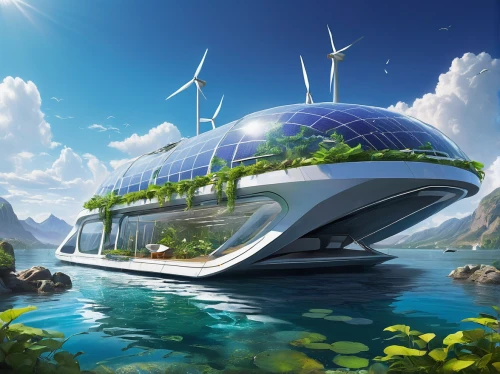 solar cell base,renewable enegy,futuristic landscape,renewable,renewable energy,eco hotel,futuristic architecture,green energy,cube stilt houses,eco-construction,sustainable car,solar vehicle,energy transition,futuristic art museum,environmentally sustainable,alien ship,solar photovoltaic,solar energy,artificial island,floating islands,Conceptual Art,Daily,Daily 01