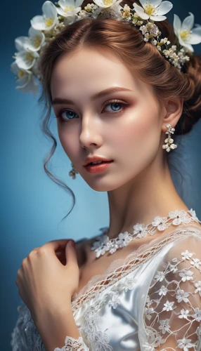 bridal clothing,bridal jewelry,bridal accessory,romantic portrait,jessamine,white rose snow queen,wedding dresses,bridal,faery,mystical portrait of a girl,silver wedding,dead bride,fairy tale character,bridal dress,bride,bridal veil,romantic look,portrait background,girl in flowers,marguerite,Photography,General,Realistic
