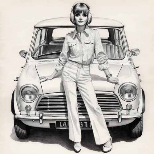 girl and car,opel captain,simca,simca ariane,opel record,retro woman,illustration of a car,pontiac tempest,vintage drawing,retro women,dodge la femme,retro girl,adam opel ag,pontiac ventura,w113,opel record coupe,renault 6,austin allegro,lincoln capri,innocenti mini,Illustration,Black and White,Black and White 30