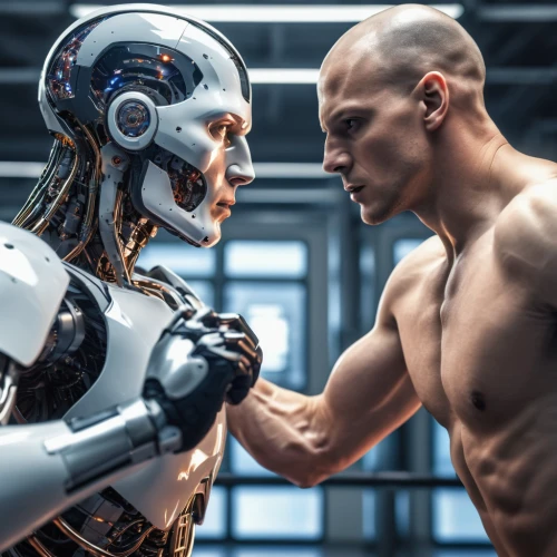 robot combat,striking combat sports,machine learning,artificial intelligence,cybernetics,cyborg,chess boxing,face to face,machines,robotics,robots,industrial robot,mixed martial arts,combat sport,prosthetics,chatbot,bot training,mma,robotic,sparring,Photography,General,Realistic