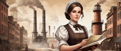 laundress,telephone operator,game illustration,female nurse,housekeeper,sci fiction illustration,midwife,bookkeeper,switchboard operator,female worker,housekeeping,lady medic,barmaid,clockmaker,girl in a historic way,candlemaker,the victorian era,female doctor,steampunk,industrial fair,Unique,Design,Logo Design