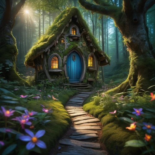 fairy door,fairy house,house in the forest,fairy village,fairy forest,witch's house,little house,fairytale forest,tree house,enchanted forest,home landscape,summer cottage,beautiful home,fairy world,small house,a fairy tale,fairy tale,fantasy picture,the threshold of the house,dandelion hall,Photography,Artistic Photography,Artistic Photography 08