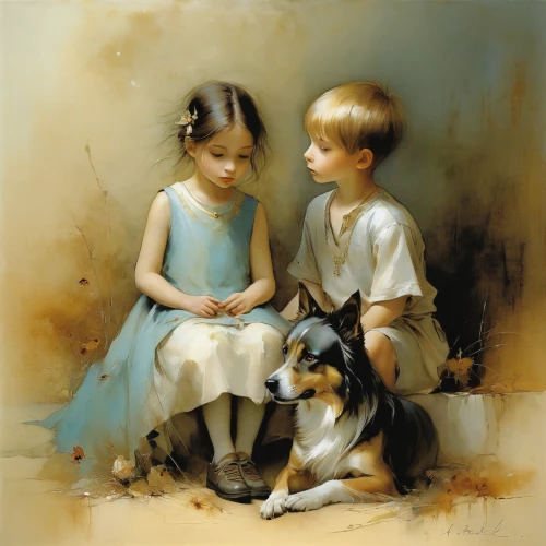 little boy and girl,vintage boy and girl,boy and dog,boy and girl,young couple,childs,jack russell,vintage children,grandchildren,oil painting,jack russel,children,child portrait,girl with dog,parson russell terrier,tenderness,little angels,girl and boy outdoor,russell terrier,bouguereau,Illustration,Realistic Fantasy,Realistic Fantasy 16