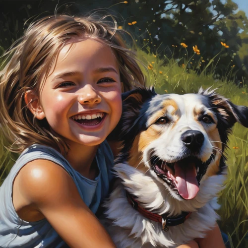 girl with dog,boy and dog,child portrait,oil painting,oil painting on canvas,dog illustration,australian shepherd,pet portrait,english shepherd,little girl in wind,collie,australian collie,companion dog,children's background,girl portrait,little boy and girl,playing dogs,dog breed,a girl's smile,kids illustration,Conceptual Art,Daily,Daily 01